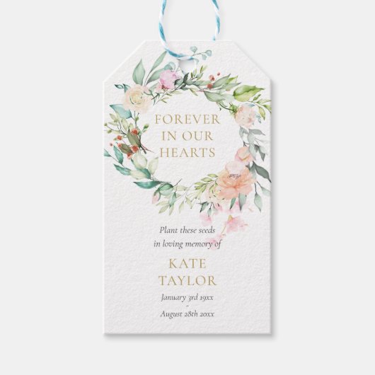 Floral Wreatal Funeral Memorial Seed Packet Foto Cadeaulabel (Voorkant)