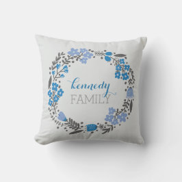 Floral Wreatalized Monogram Blue Grey Kussen