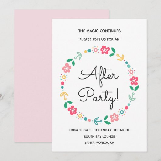 Floral wreatbruiloft na partijuitnodiging kaart (Voorkant / Achterkant)