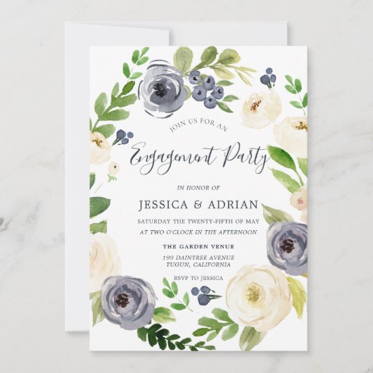 Floral Wreate Engagement Party (witte en zeemacht) Kaart (Voorkant)