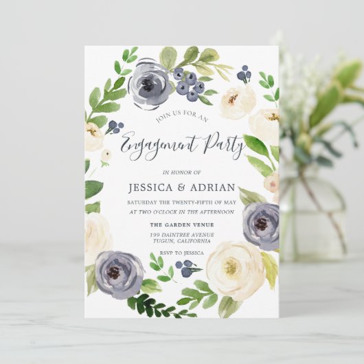 Floral Wreate Engagement Party (witte en zeemacht) Kaart (Staand voorkant)