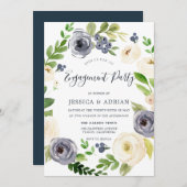 Floral Wreate Engagement Party (witte en zeemacht) Kaart (Voorkant / Achterkant)