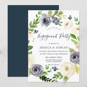 Floral Wreate Engagement Party (witte en zeemacht) Kaart