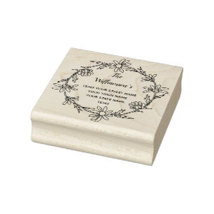 Floral Wreate Family Rustic Daisy Return Address Rubberstempel