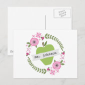 Floral Wreate Green Apple Personalized Teacher Briefkaart (Voorkant / Achterkant)