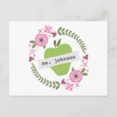 Floral Wreate Green Apple Personalized Teacher Briefkaart (Voorkant)