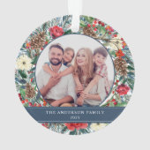 Floral Wreated Kerstmis Aangepast Foto Blauw Ornament (achterkant)