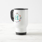 Floral Wreated Monogrammed Travel Mug Reisbeker (Voorkant links)