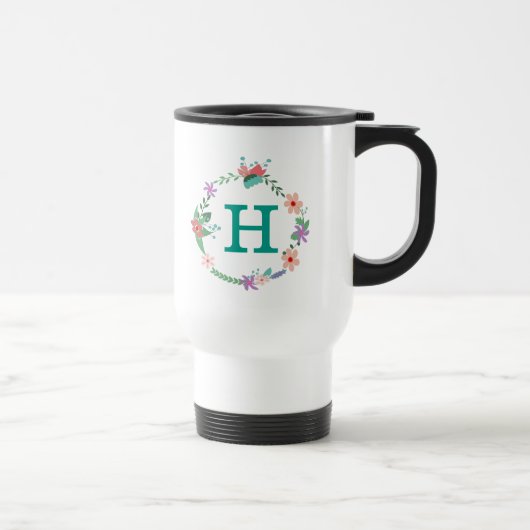Floral Wreated Monogrammed Travel Mug Reisbeker (Rechts)