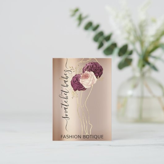 Floral Wreated Roos Marsala QR Code Body Stylist Visitekaartje (Staand voorkant)
