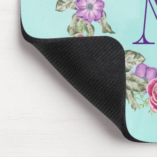 Floral Wreated Waterverf Flowers Custom Monogram Muismat (Hoek)