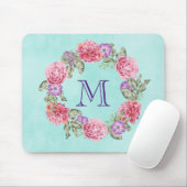 Floral Wreated Waterverf Flowers Custom Monogram Muismat (Met muis)