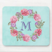 Floral Wreated Waterverf Flowers Custom Monogram Muismat (Voorkant)