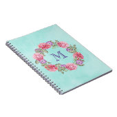 Floral Wreated Waterverf Flowers Custom Monogram Notitieboek (Rechterzijde)