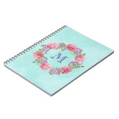 Floral Wreated Waterverf Flowers Custom Monogram Notitieboek (Linkerzijde)