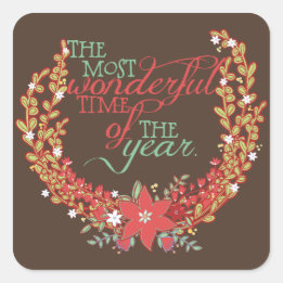 Floral Wreatest most wonderful Time Holiday Sticke Vierkante Sticker