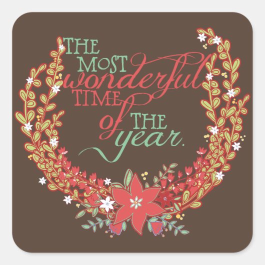 Floral Wreatest most wonderful Time Holiday Sticke Vierkante Sticker (Voorkant)
