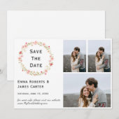 Floral Wreath 3-Foto Sla de datum op Save The Date (Voorkant / Achterkant)
