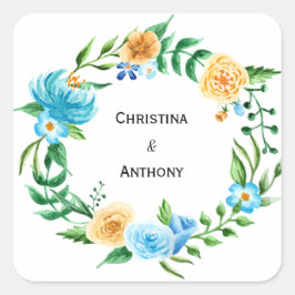 Floral Wreath | Aangepaste bruiloft Vierkante Sticker