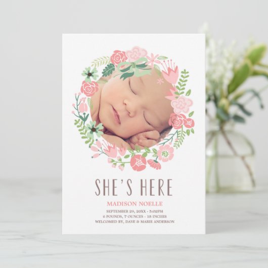 Floral Wreath | Aankondiging geboorte (Staand voorkant)