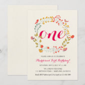 Floral Wreath Baby eerste verjaardag uitnodiging (Voorkant / Achterkant)