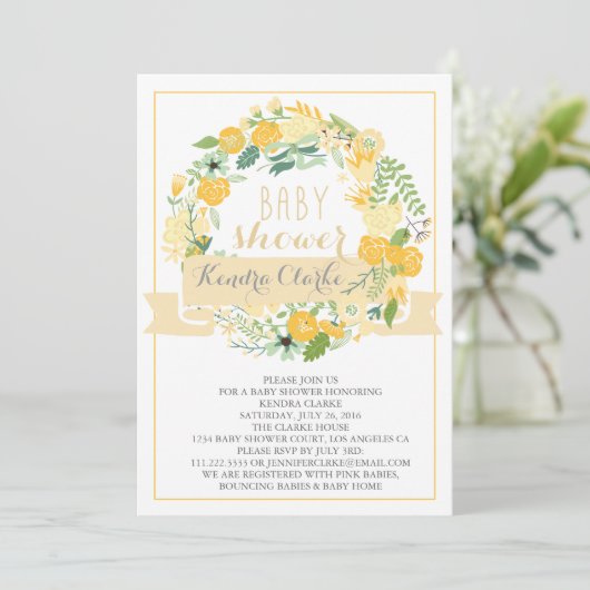  FLORAL WREATH | BABY SHOWER INVITATIE KAART (Staand voorkant)