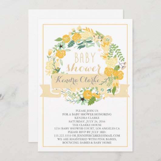 FLORAL WREATH | BABY SHOWER INVITATIE KAART (Voorkant / Achterkant)