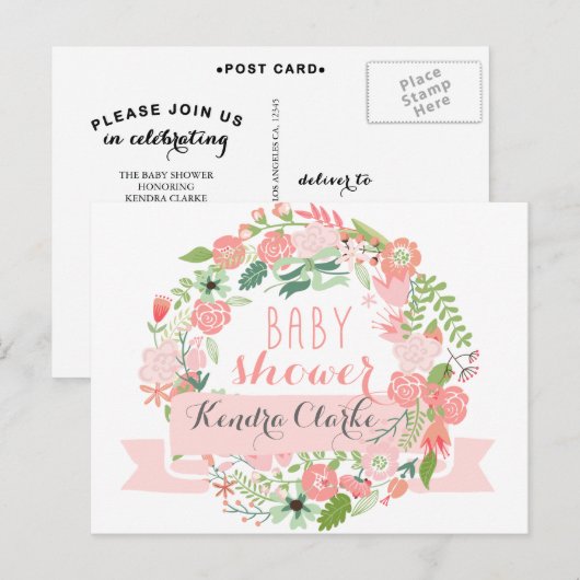  FLORAL WREATH | BABY SHOWER INVITATIE UITNODIGING BRIEFKAART (Voorkant / Achterkant)