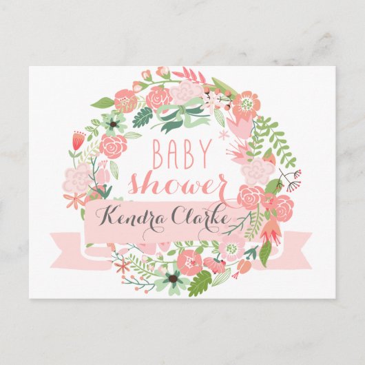  FLORAL WREATH | BABY SHOWER INVITATIE UITNODIGING BRIEFKAART (Voorkant)