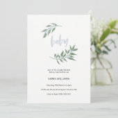 Floral Wreath Baby shower Invitation | Blauw Kaart (Staand voorkant)