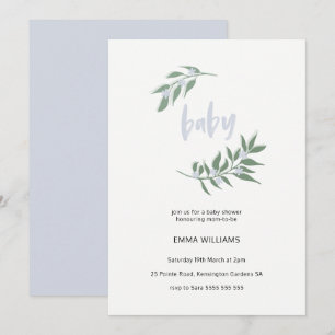 Floral Wreath Baby shower Invitation   Blauw Kaart