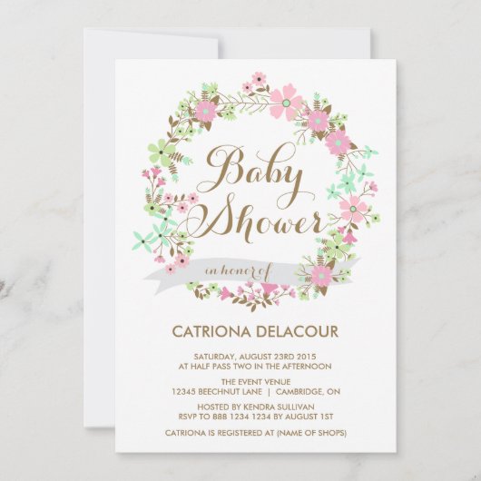 Floral Wreath Baby shower Invitation Kaart (Voorkant)