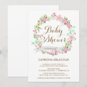 Floral Wreath Baby shower Invitation Kaart (Voorkant / Achterkant)