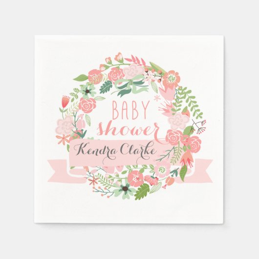 FLORAL WREATH BABY SHOWER NAPKINS SERVETTEN (Voorkant)