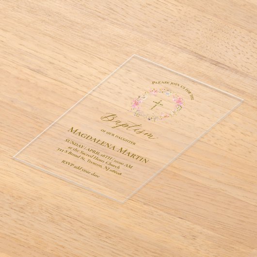floral wreath | Baptism Acryl Uitnodigingen (Laagn)