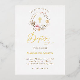 floral wreath Baptism  Folie Uitnodiging