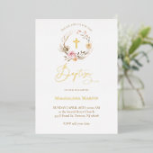 floral wreath Baptism  Folie Uitnodiging (Staand Voorkant)