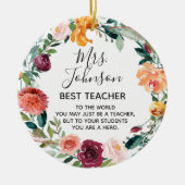 Floral Wreath Best Teacher ornament (Voorkant)