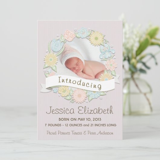 Floral Wreath Birth Anncouncement Aankondiging (Staand voorkant)