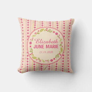 Floral Wreath Birth Announcement Pillow Kussen