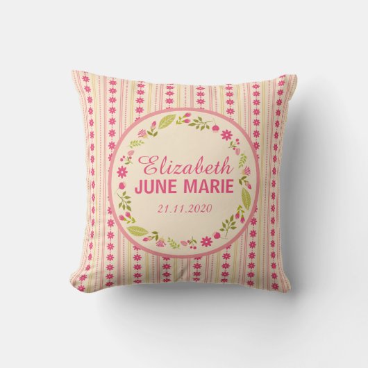 Floral Wreath Birth Announcement Pillow Kussen (Voorkant)