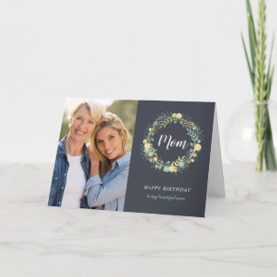 Floral Wreath Birthday Fotokaart voor moeder Kaart