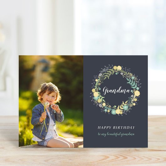 Floral Wreath Birthday-fotokaart voor oma Kaart