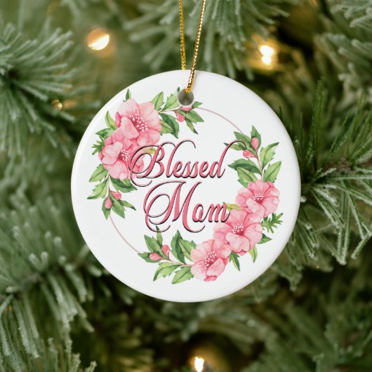 Floral Wreath Blessed Mam Keramisch Ornament (Boom)