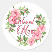 Floral Wreath Blessed Mam Ronde Sticker (Voorkant)