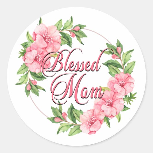 Floral Wreath Blessed Mam Ronde Sticker (Voorkant)