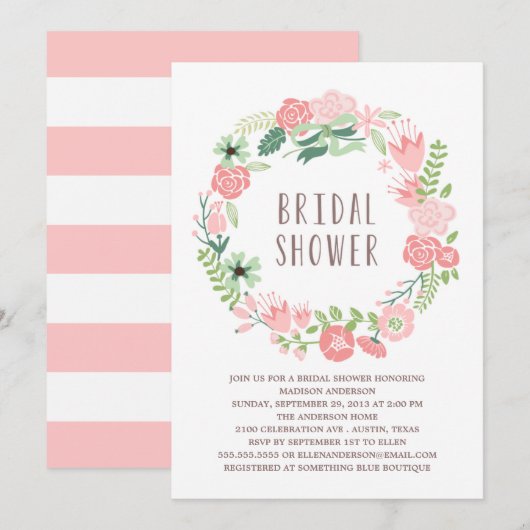 Floral Wreath | Bridal Shower-uitnodiging Kaart (Voorkant / Achterkant)