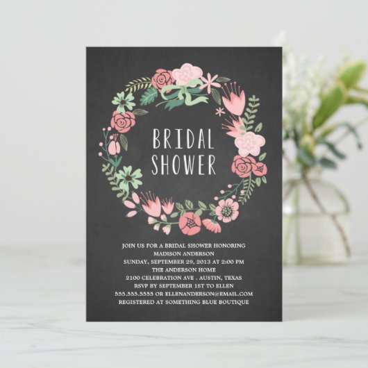 Floral Wreath | Bridal Shower-uitnodiging Kaart (Staand voorkant)
