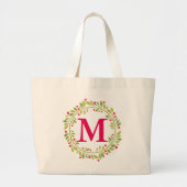 Floral Wreath Bride Monogram gepersonaliseerd Grote Tote Bag (Voorkant)