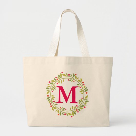 Floral Wreath Bride Monogram gepersonaliseerd Grote Tote Bag (Voorkant)
